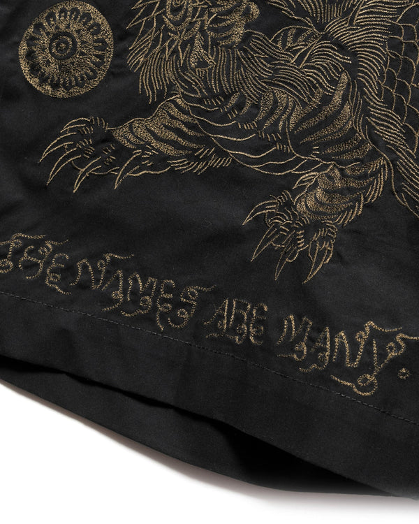 maharishi | 6093 Muay Thai Tiger Dragon Track Shorts Black - Concrete