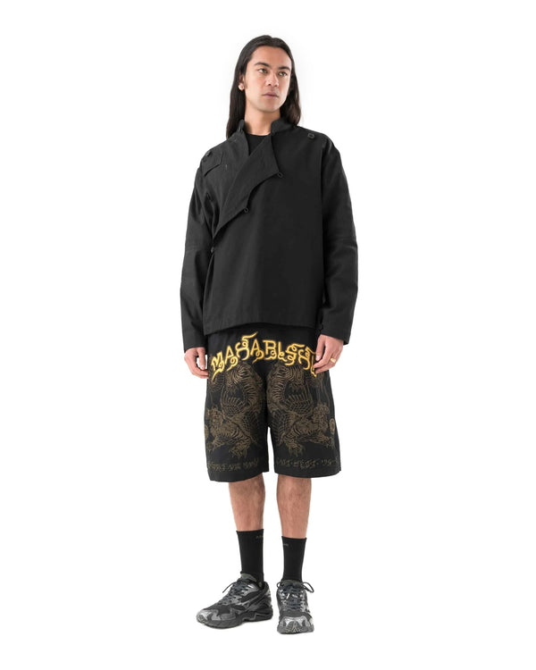 maharishi | 6093 Muay Thai Tiger Dragon Track Shorts Black - Concrete