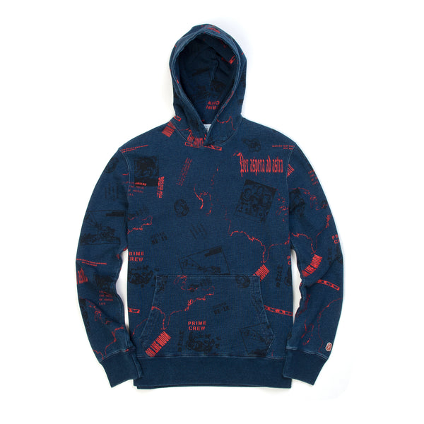 Billionaire Boys Club | Headline Print Pop-Over Hood Indigo - Concrete