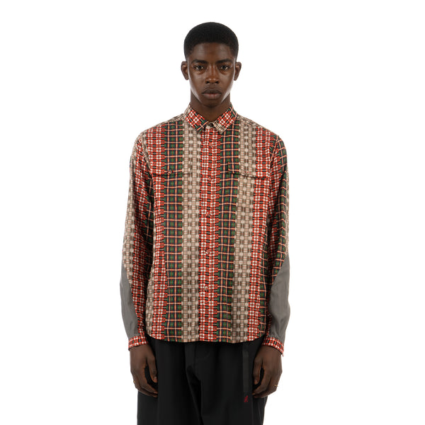 White Mountaineering | Random Check Printed Shirt Red / Grey - Concrete