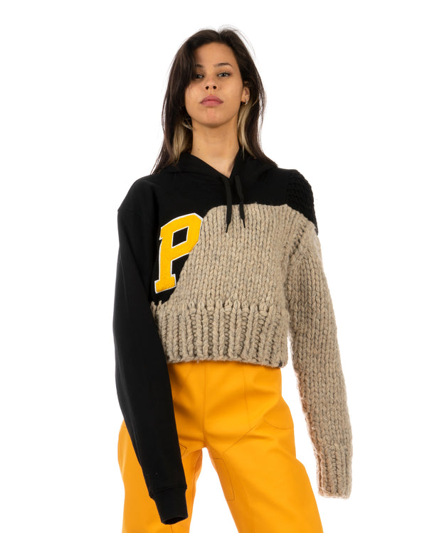 Duran Lantink for Concrete | Cropped 'P' Hoodie Black / Beige - Concrete