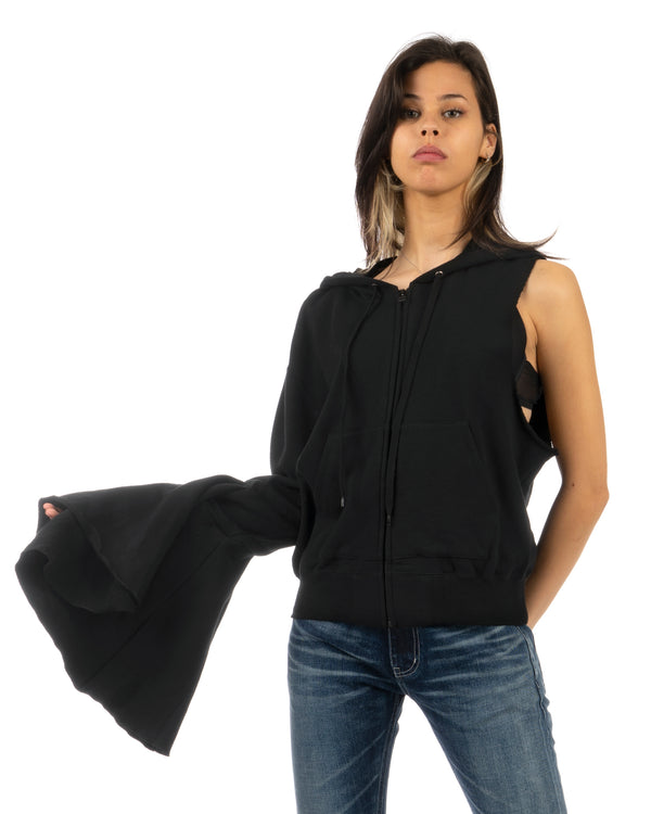 FACETASM | W Knitted Sweater One Sleeve Hoodie Black - Concrete