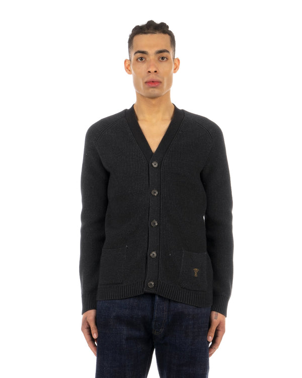 Bedwin & The Heartbreakers | 'Godard' Lettered Knit Cardigan Black - Concrete