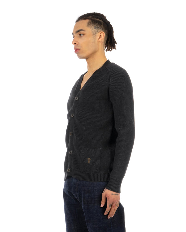 Bedwin & The Heartbreakers | 'Godard' Lettered Knit Cardigan Black - Concrete