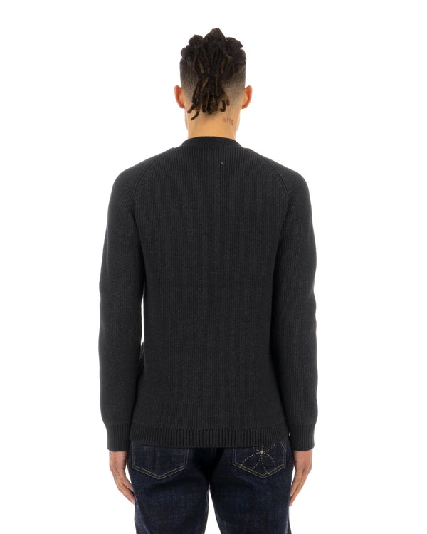 Bedwin & The Heartbreakers | 'Godard' Lettered Knit Cardigan Black - Concrete
