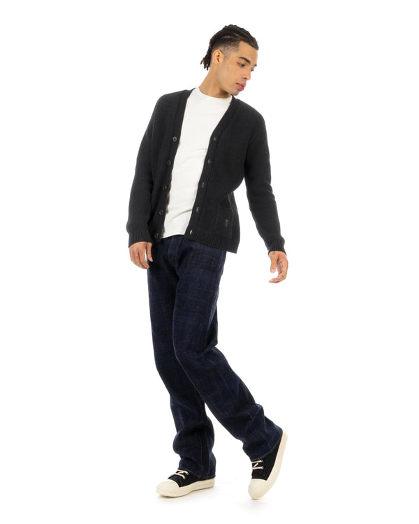 Bedwin & The Heartbreakers | 'Godard' Lettered Knit Cardigan Black - Concrete