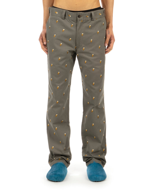 Ice Cream | Waffle Cone Embroidery Chinos Grey - Concrete