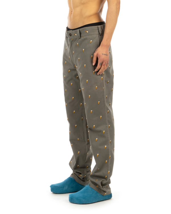 Ice Cream | Waffle Cone Embroidery Chinos Grey - Concrete