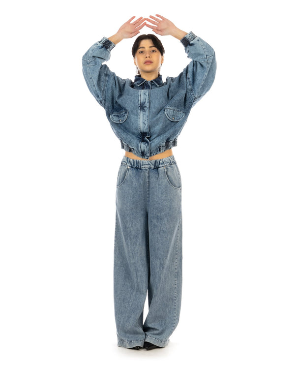 FACON JACMIN | Polly Elastic Waist Pants Blue Wash - Concrete