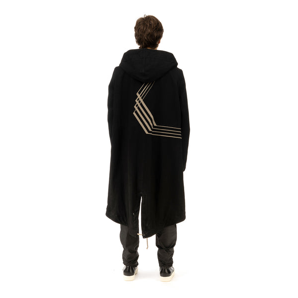 DRKSHDW by Rick Owens | Padded Fishtail Parka in Black Denim - Concrete