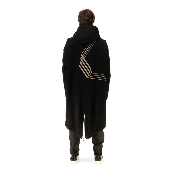 DRKSHDW by Rick Owens | Padded Fishtail Parka in Black Denim - Concrete