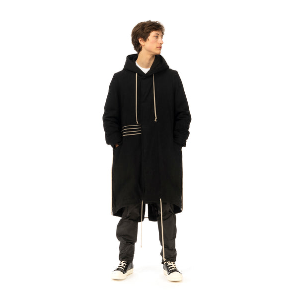 DRKSHDW by Rick Owens | Padded Fishtail Parka in Black Denim - Concrete