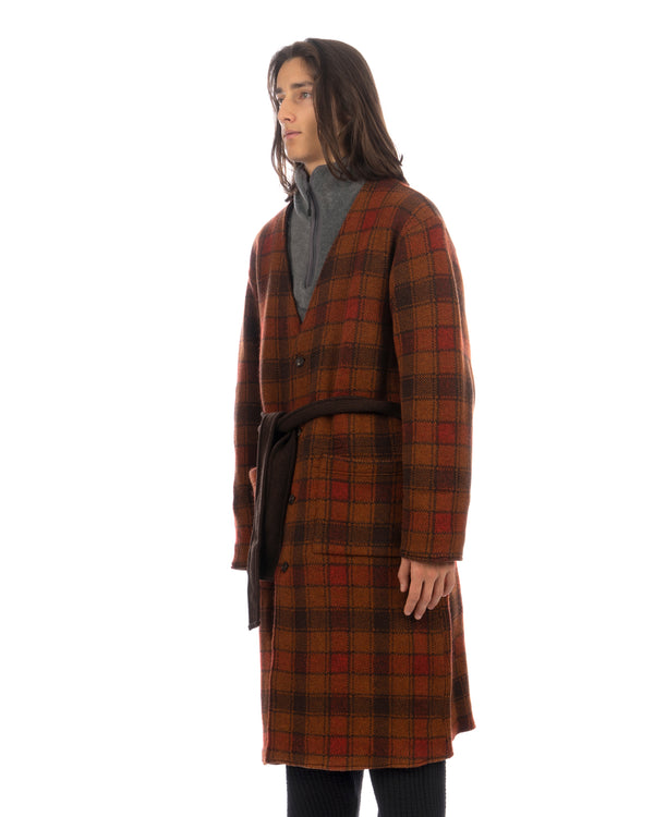 White Mountaineering | Check Knit Gown Brown - Concrete