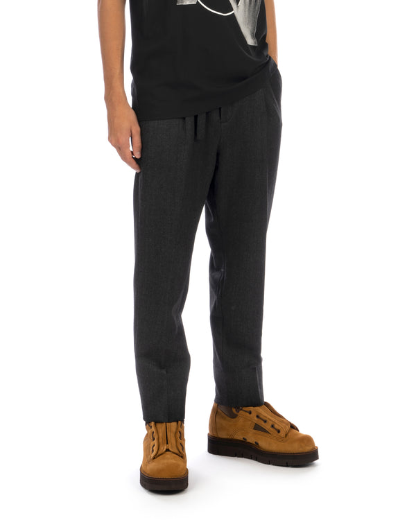 White Mountaineering | Tweed Wide Tapered Belted Pants Charcoal - Concrete