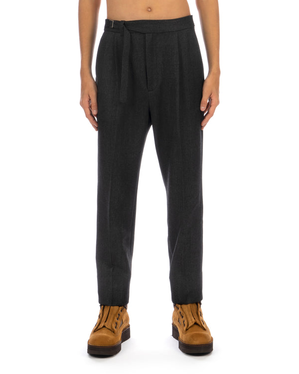 White Mountaineering | Tweed Wide Tapered Belted Pants Charcoal - Concrete