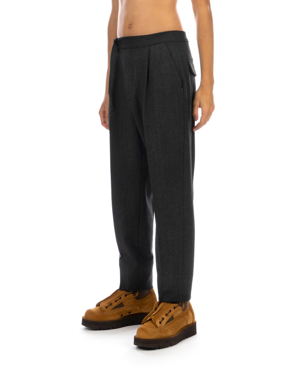 White Mountaineering | Tweed Wide Tapered Belted Pants Charcoal - Concrete