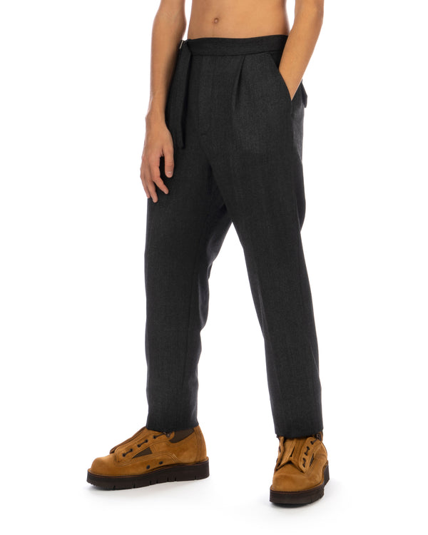White Mountaineering | Tweed Wide Tapered Belted Pants Charcoal - Concrete