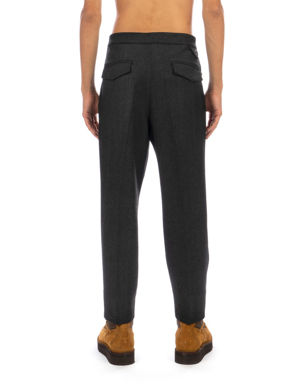 White Mountaineering | Tweed Wide Tapered Belted Pants Charcoal - Concrete