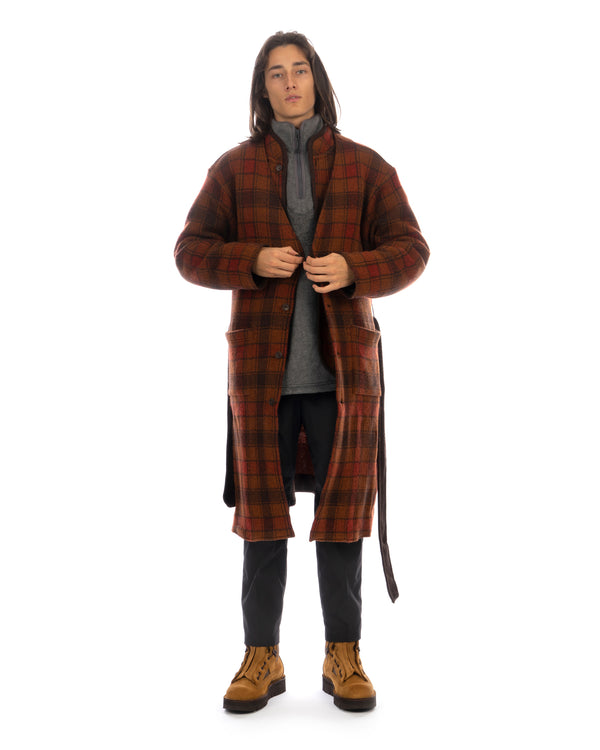 White Mountaineering | Check Knit Gown Brown - Concrete