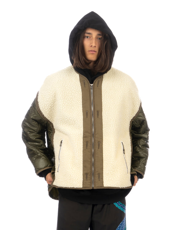 FACETASM | Zipper Sherpa Quilted Liner Jacket Ecru / Khaki - Concrete