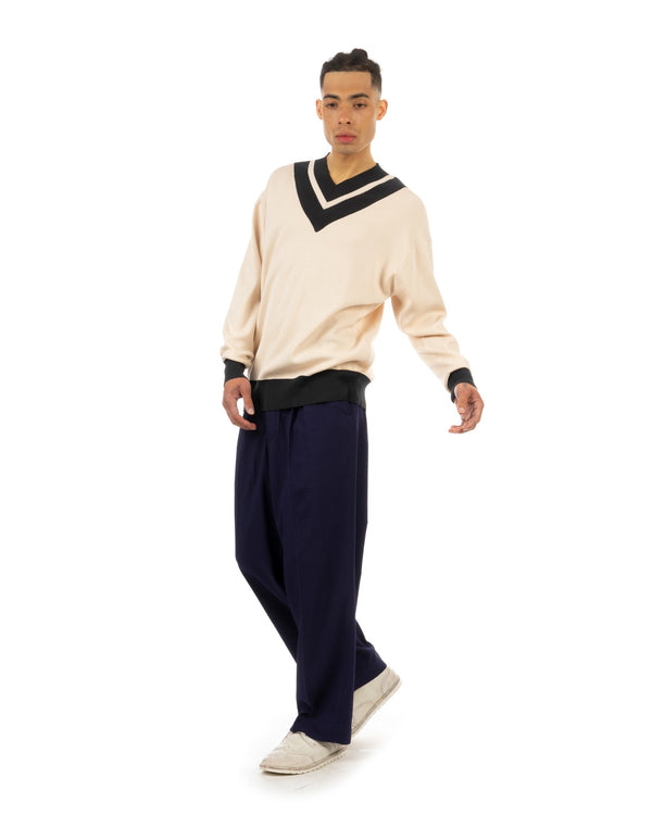 Haversack | 18G Smooth Tilden Sweater Off Beige - Concrete