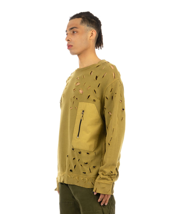 Griffin | GFC36 Destroyed Sweat Olive - Concrete