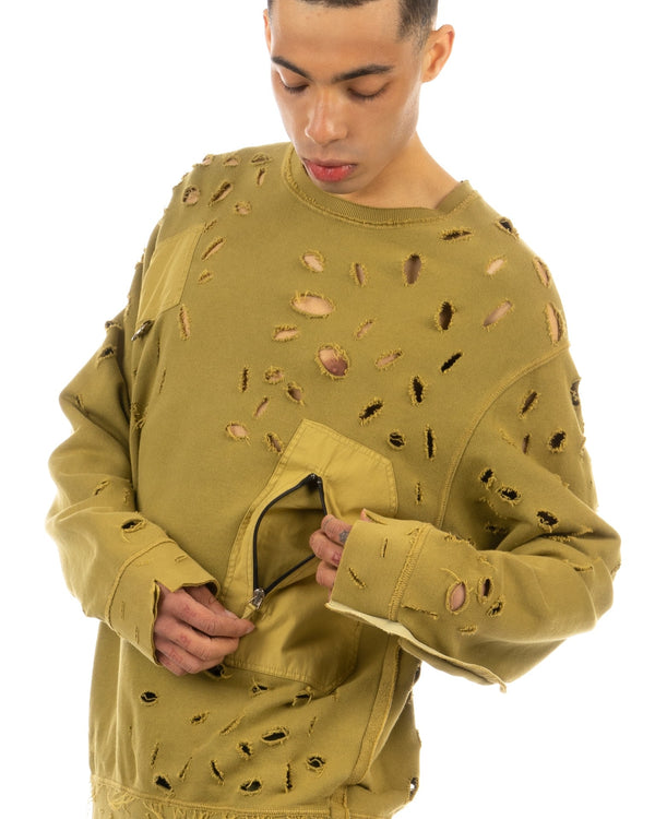 Griffin | GFC36 Destroyed Sweat Olive - Concrete