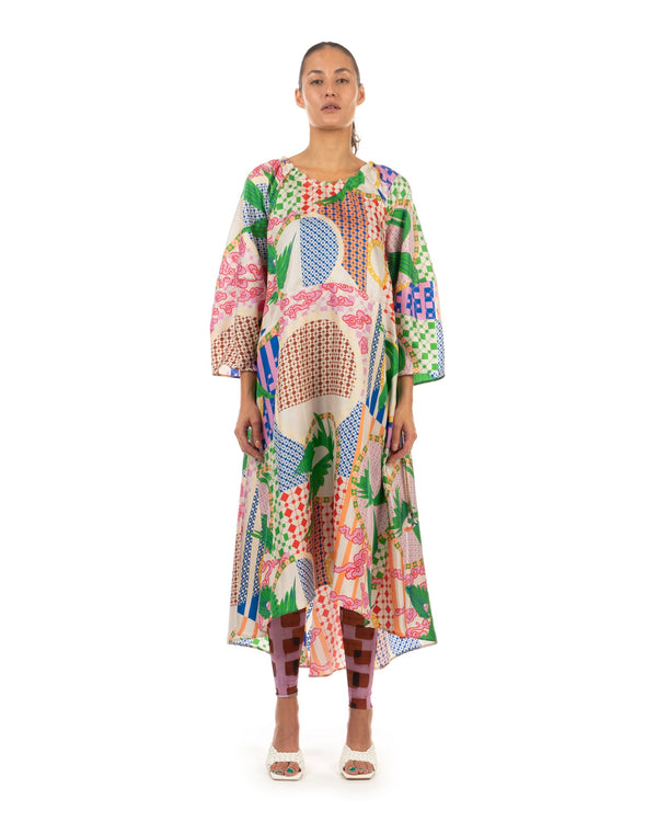 Henrik Vibskov | Loop Silk Dress Birds Light - Concrete