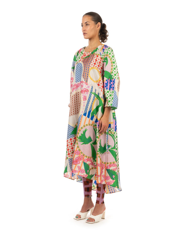 Henrik Vibskov | Loop Silk Dress Birds Light - Concrete