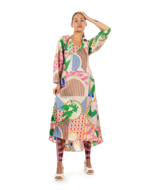 Henrik Vibskov | Loop Silk Dress Birds Light - Concrete