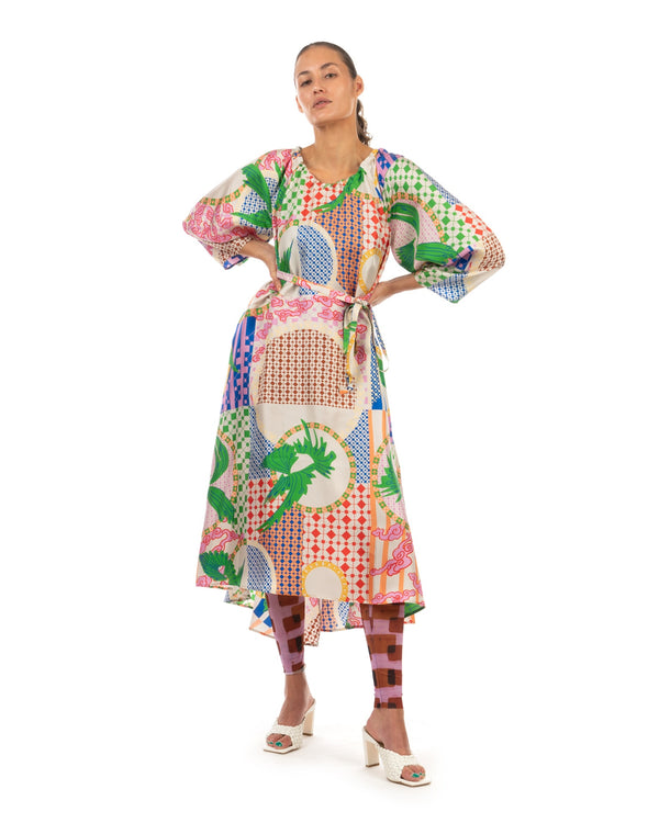 Henrik Vibskov | Loop Silk Dress Birds Light - Concrete