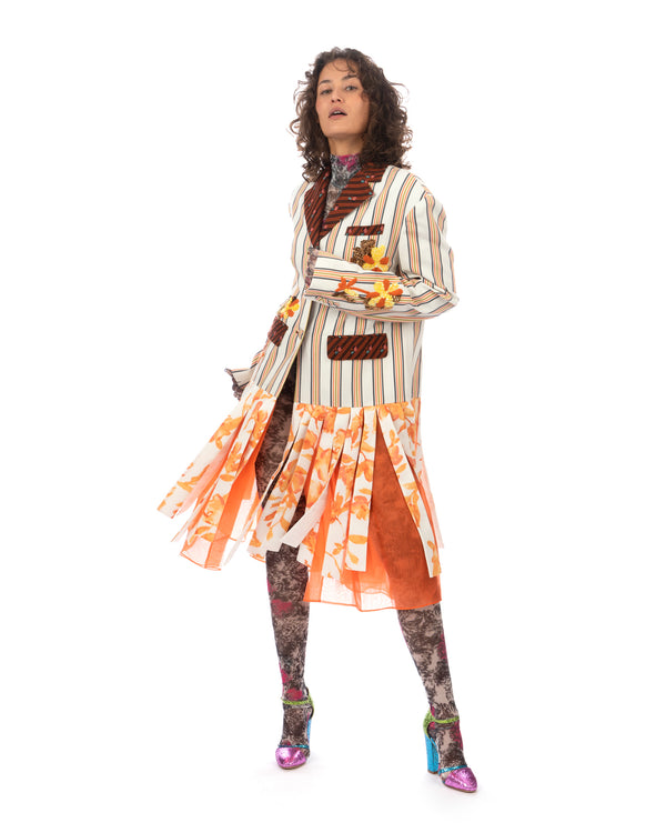 SHUTING QIU | Tassel Jacket Brown Stripe / Floral - Concrete