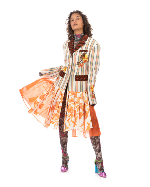 SHUTING QIU | Tassel Jacket Brown Stripe / Floral - Concrete