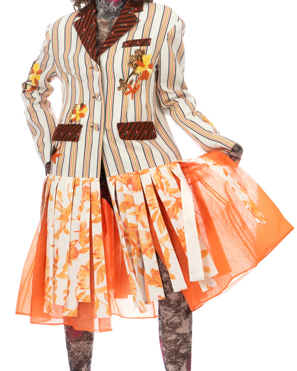 SHUTING QIU | Tassel Jacket Brown Stripe / Floral - Concrete