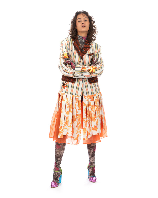 SHUTING QIU | Tassel Jacket Brown Stripe / Floral - Concrete