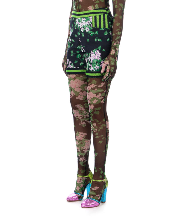 SHUTING QIU | Jacquard Shorts Green Floral - Concrete