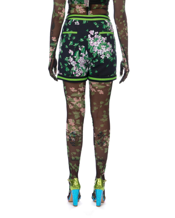 SHUTING QIU | Jacquard Shorts Green Floral - Concrete