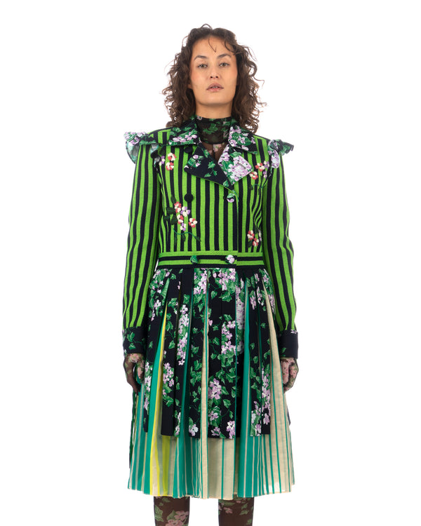 SHUTING QIU | Tassel Jacket Green Stripe / Floral - Concrete
