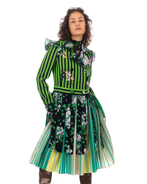 SHUTING QIU | Tassel Jacket Green Stripe / Floral - Concrete