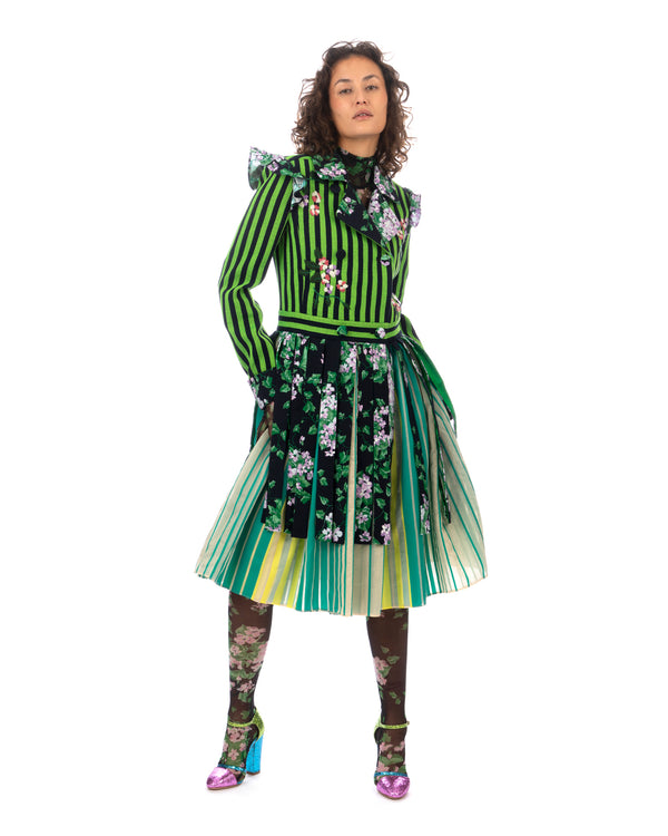 SHUTING QIU | Tassel Jacket Green Stripe / Floral - Concrete