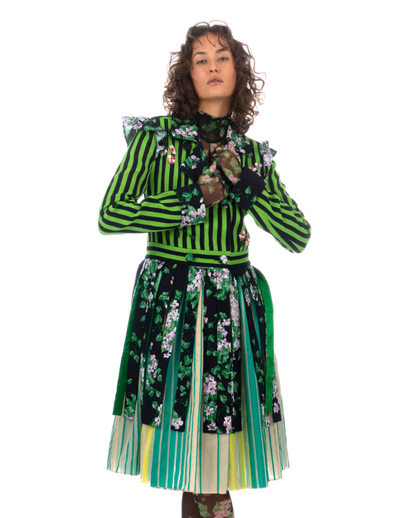 SHUTING QIU | Tassel Jacket Green Stripe / Floral - Concrete