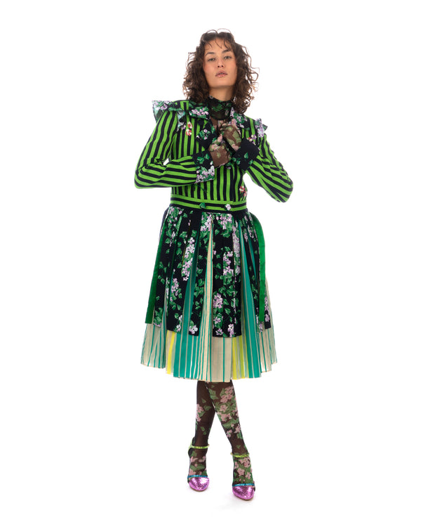 SHUTING QIU | Tassel Jacket Green Stripe / Floral - Concrete