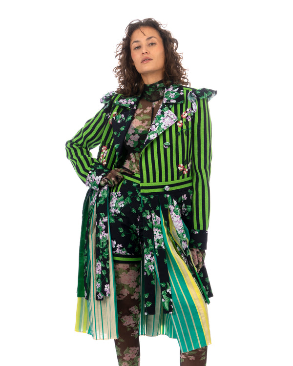 SHUTING QIU | Tassel Jacket Green Stripe / Floral - Concrete