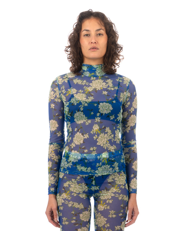 SHUTING QIU | High Neck Top Blue Floral - Concrete