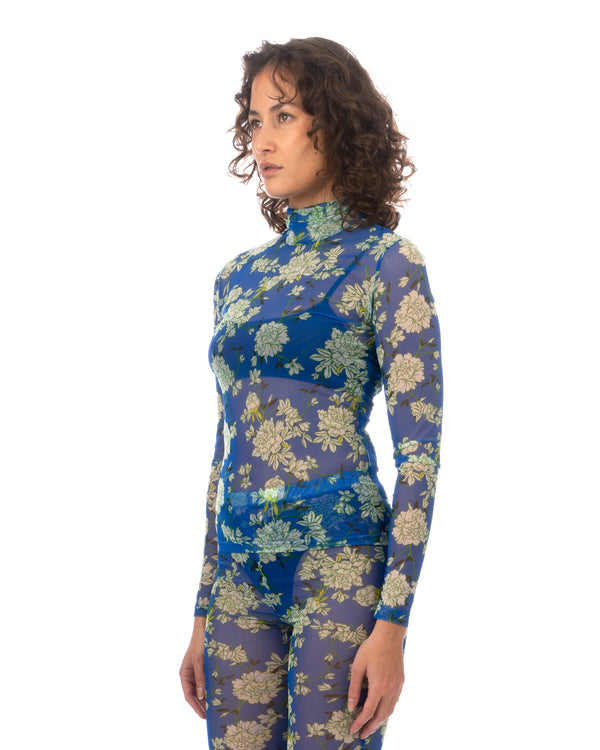 SHUTING QIU | High Neck Top Blue Floral - Concrete