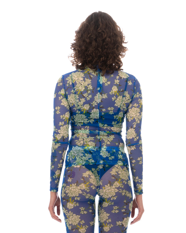 SHUTING QIU | High Neck Top Blue Floral - Concrete