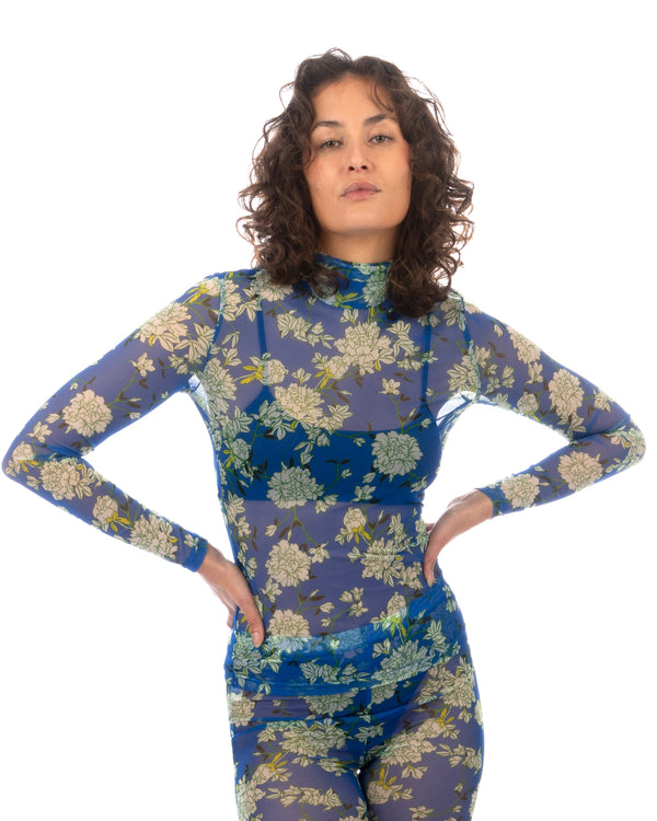 SHUTING QIU | High Neck Top Blue Floral - Concrete