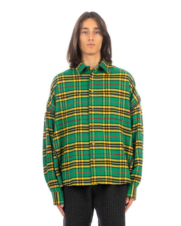 FACETASM | Check Zipper Shirt Green - Concrete