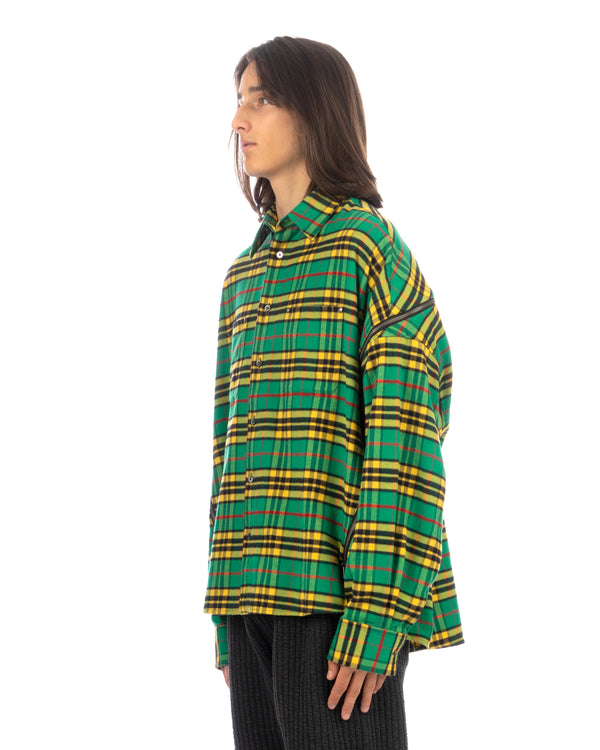 FACETASM | Check Zipper Shirt Green - Concrete