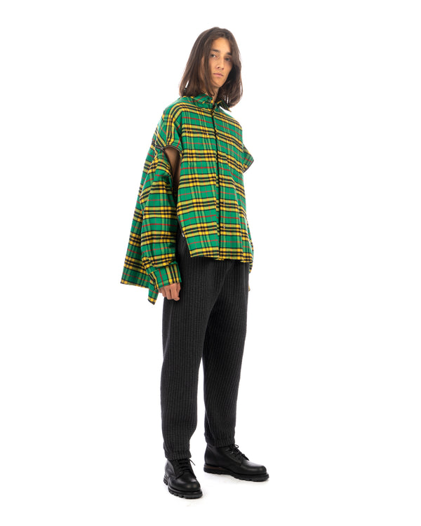 FACETASM | Check Zipper Shirt Green - Concrete